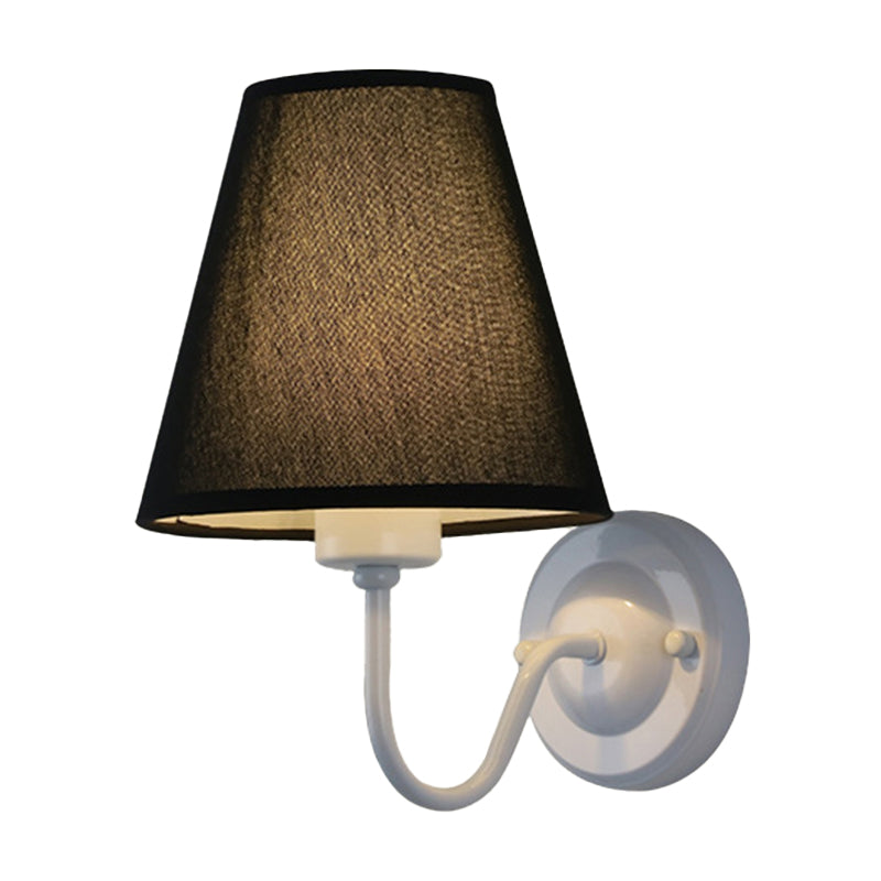 Black/Brown/Beige Cone Wall Lamp Nordic 1-Light Fabric Wall Lighting with Curved Arm in Black/White