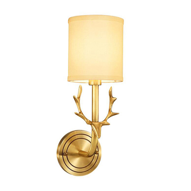 Zylindergewebe Wandlampenleuchte Cottage 1 Kopf Schlafzimmer Wandleuchte mit Hirschkopf -Deco in Schwarz/Gold