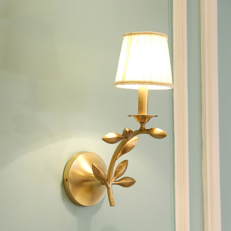 Illuminazione a parete conica 1/bulbina in oro rustico in tessuto raccolto lampada montata a parete con decorazione di grano