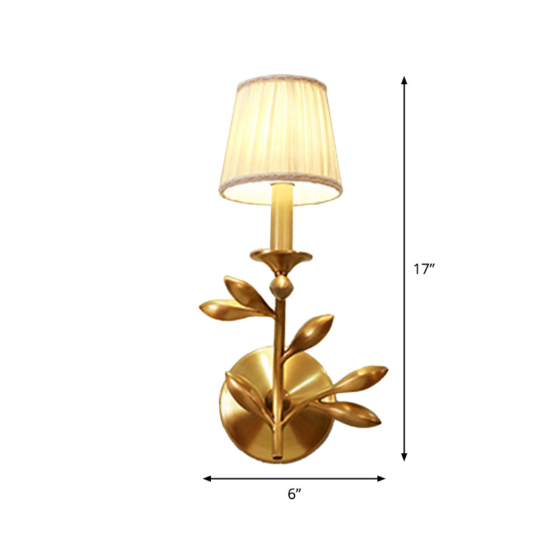 Illuminazione a parete conica 1/bulbina in oro rustico in tessuto raccolto lampada montata a parete con decorazione di grano