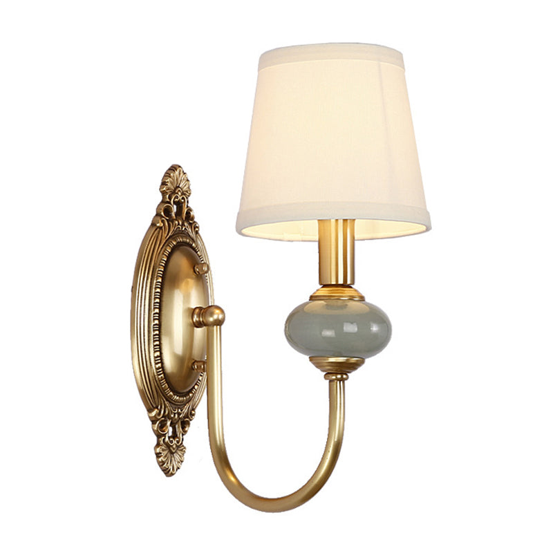Gold Swoop Arm Wall Light Traditional Metal 1/2-Head Gold Sconce Lamp with Cone Shade and Faux Jade Decor