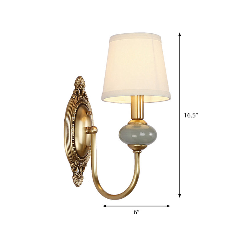 Gold Swoop Arm Wall Light Traditional Metal 1/2-Head Gold Sconce Lamp with Cone Shade and Faux Jade Decor
