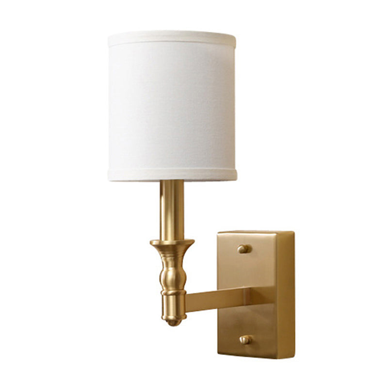 Cylindrical Fabric Wall Light Kit Simplicity 1-Light Bedroom Wall Mount Lighting in Gold
