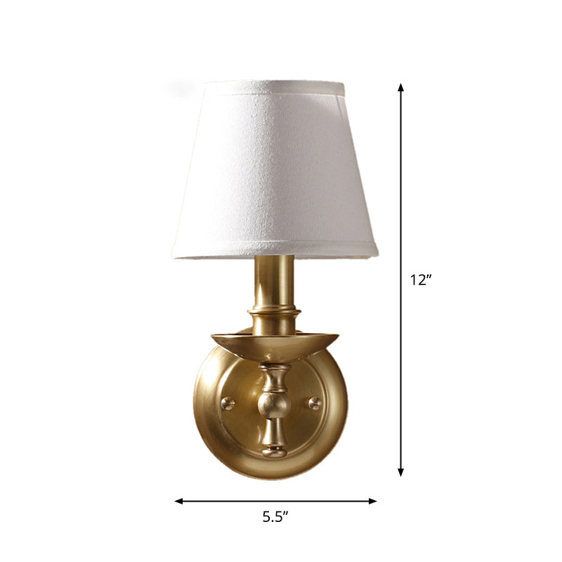 Gold 1 Bulb Wall Mount Light Traditional Fabric Tapered Shade Wall Lamp Fixture for Bedroom