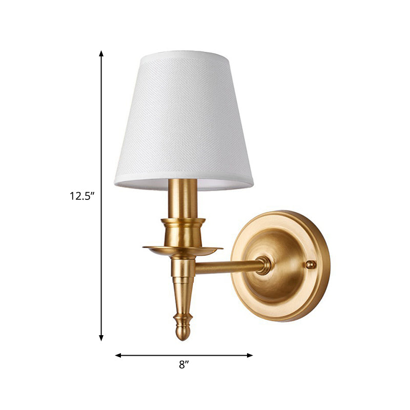 Country Conical Wall Light Single-Bulb Fabric Wall Lighting Ideas with Candle Design in Gold