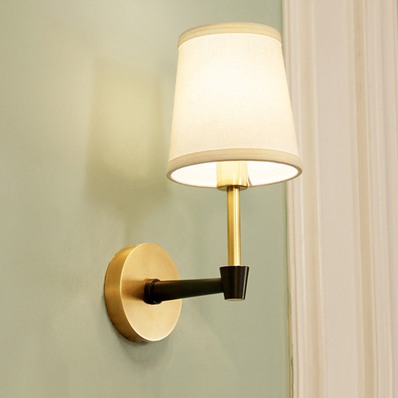 1/2-Head Wall Sconce Light Fixture Minimalist Conical Fabric Wall Mounted Lamp in Gold