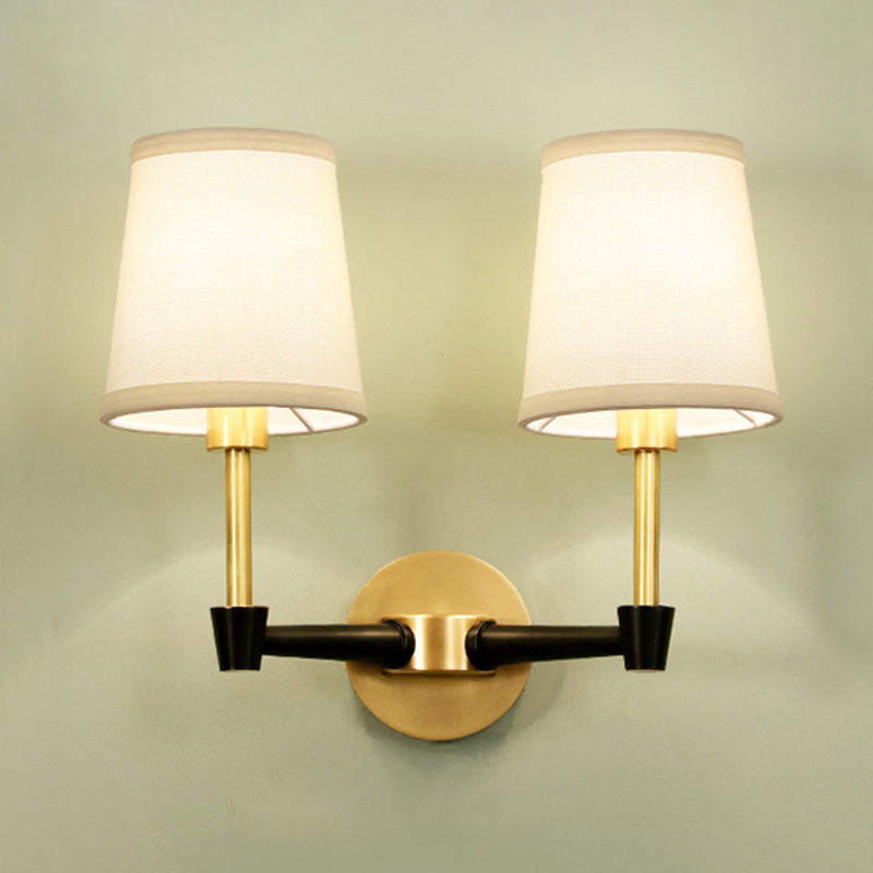 1/2-Head Wall Sconce Light Fixture Minimalist Conical Fabric Wall Mounted Lamp in Gold