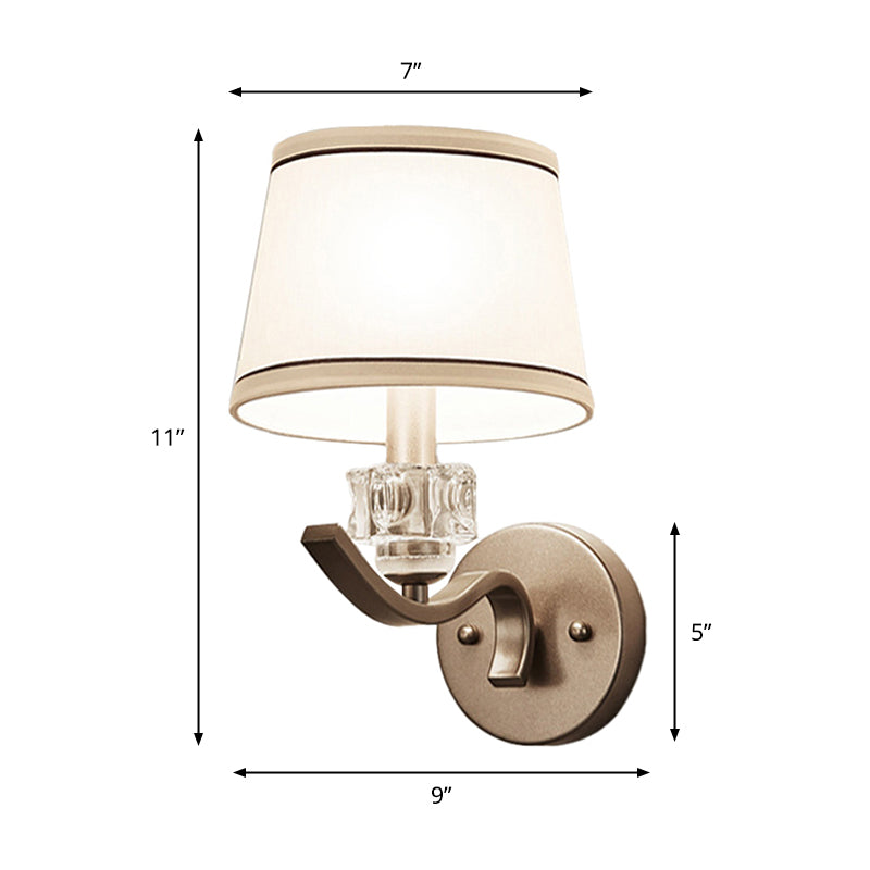Fabric White Wall Mount Lamp Frustum Shaped 1 Bulb Minimalist Wall Light Kit with Crystal Ornament