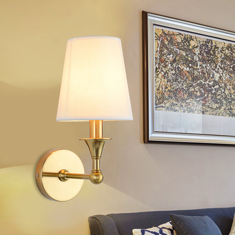 Traditional Cone Wall Lamp 1/2-Bulb Fabric Wall Mounted Light Fixture in Antiqued Gold