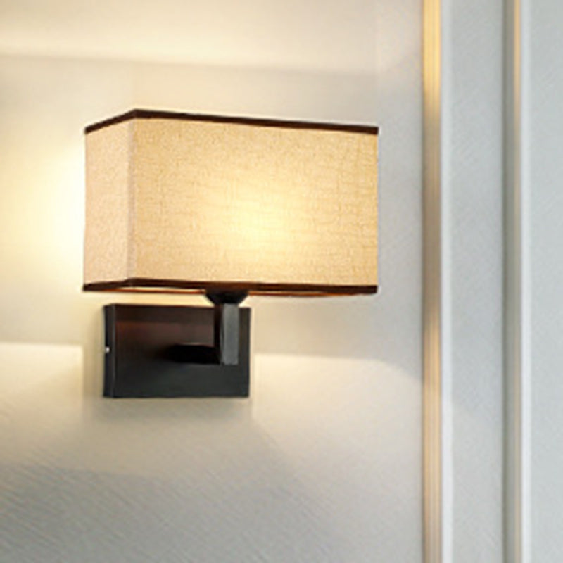 Rectangular Wall Lighting Minimalist Fabric 1 Head Beige/Flaxen Wall Mounted Light for Bedroom