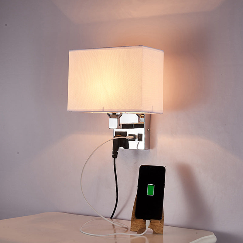 Accesorios de la lámpara de pared cubok de blanco/lino Simplicidad de tela simple Luz de apliques con enchufe de pared y puerto USB