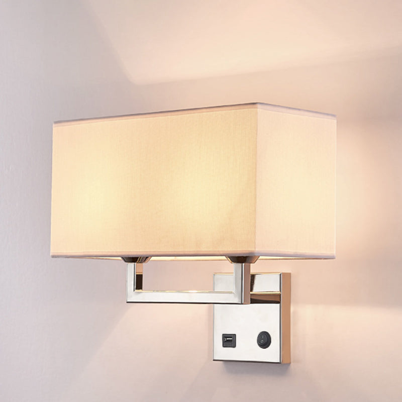 Lampada da parete in tessuto cuboidale Lampada minimalista 2 luci beige/lampada montata a parete bianca per soggiorno