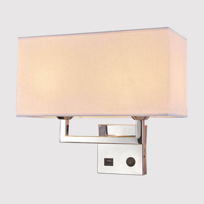 Lampada da parete in tessuto cuboidale Lampada minimalista 2 luci beige/lampada montata a parete bianca per soggiorno