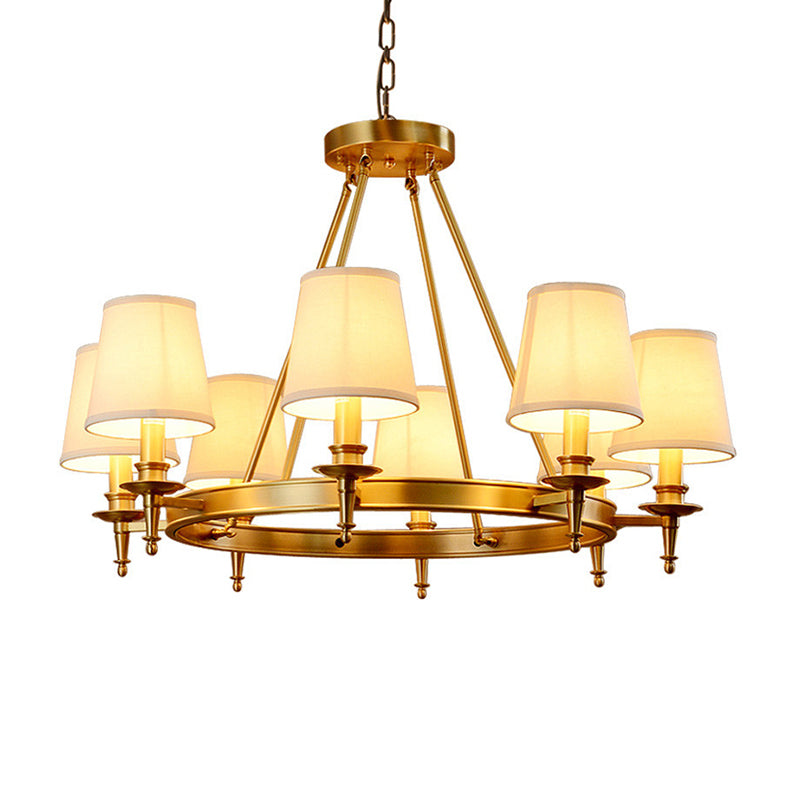 Gold Finish 3/6/8-Light Hanging Lamp Antiqued Fabric Cone Shade Chandelier Light Fixture