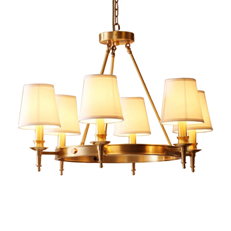 Gold Finish 3/6/8-Light Hanging Lamp Antiqued Fabric Cone Shade Chandelier Light Fixture