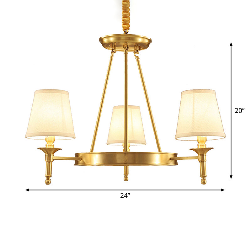 Kegel schaduw woonkamer hanglamp traditionele stof 3/6/8 kops gouden kroonluchter lamp