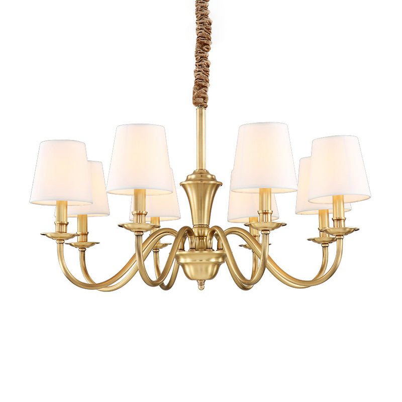 Gold 6/8-Light Hanging Chandelier Colonial Style Fabric Conical Suspension Pendant Light