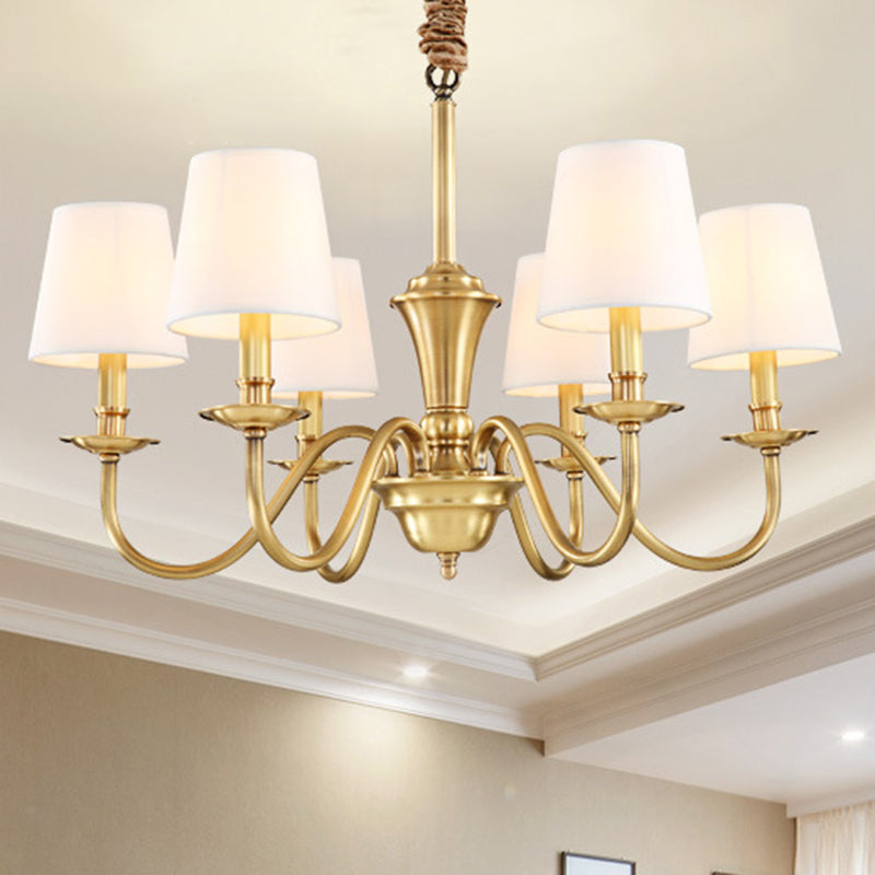 Goud 6/8-licht hangende kroonluchter koloniale stijl stof conische suspensie hanglamp