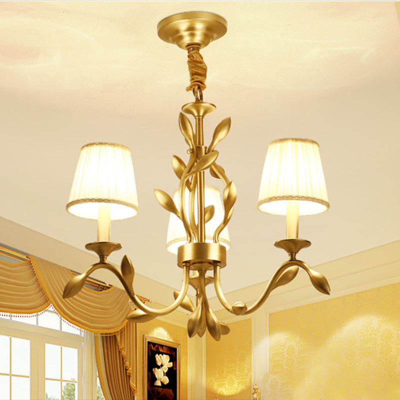 3-head tarwe kroonluchter verlichting boerderij gouden metalen plafond hanger met conische stofschaduw