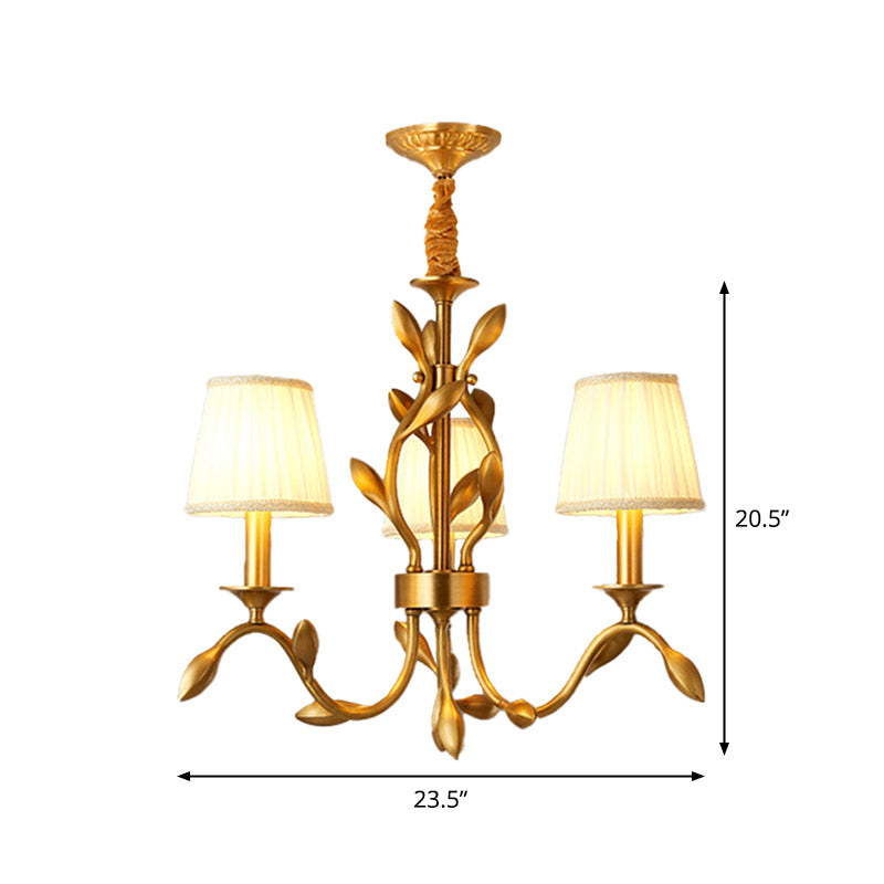 3-head tarwe kroonluchter verlichting boerderij gouden metalen plafond hanger met conische stofschaduw