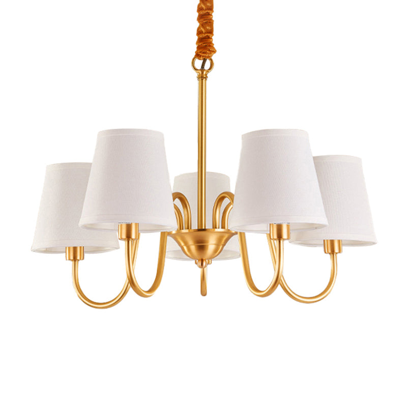 Conical Living Room Hanging Lamp Traditional Fabric 5/6/8-Light Gold Chandelier with Swoop Arm