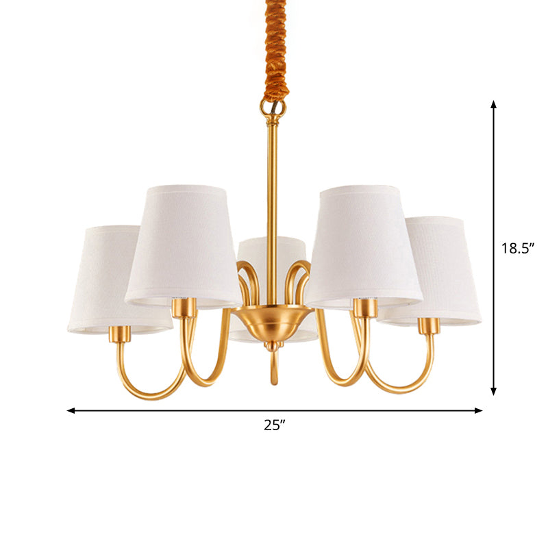Conische woonkamer hangende lamp traditionele stof 5/6/8-licht gouden kroonluchter met duikarm