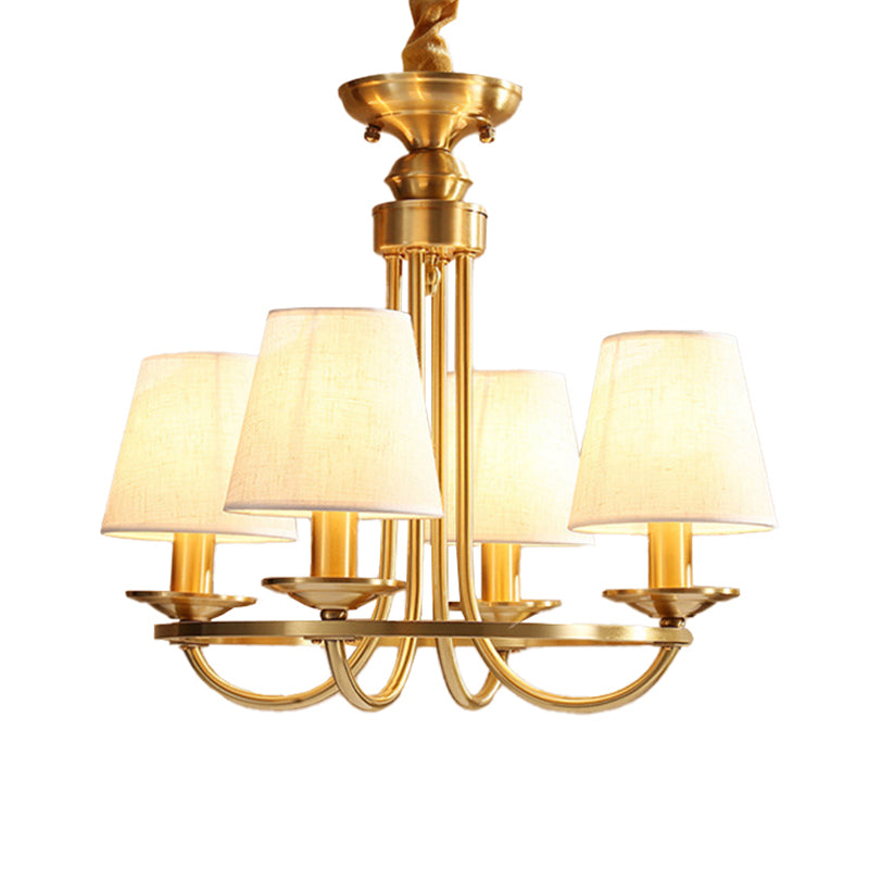 Gouden dompelende arm kroonluchter koloniaal metaal 4/8/10 koppen woonkamer drop lamp met kegelstofschaduw