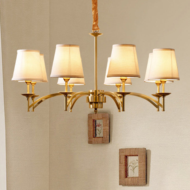 6/8/10-Bulb Ceiling Chandelier Traditional Tapered Fabric Suspension Pendant Light in Gold