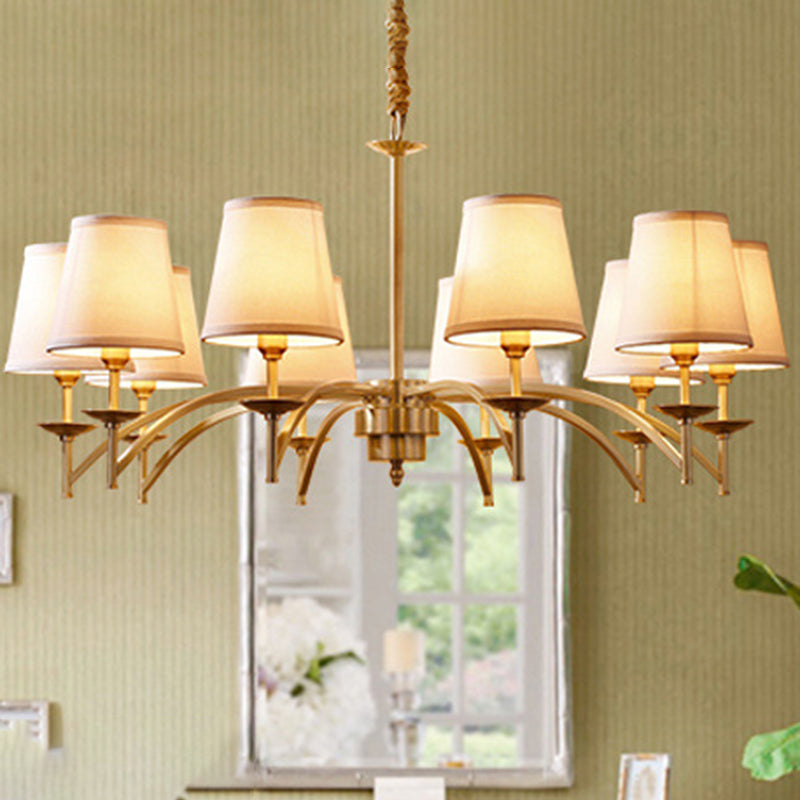 6/8/10-Bulb Ceiling Chandelier Traditional Tapered Fabric Suspension Pendant Light in Gold