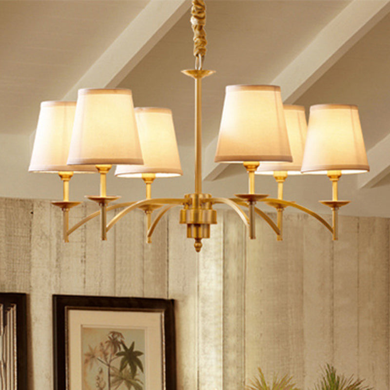 6/8/10-Bulb Ceiling Chandelier Traditional Tapered Fabric Suspension Pendant Light in Gold