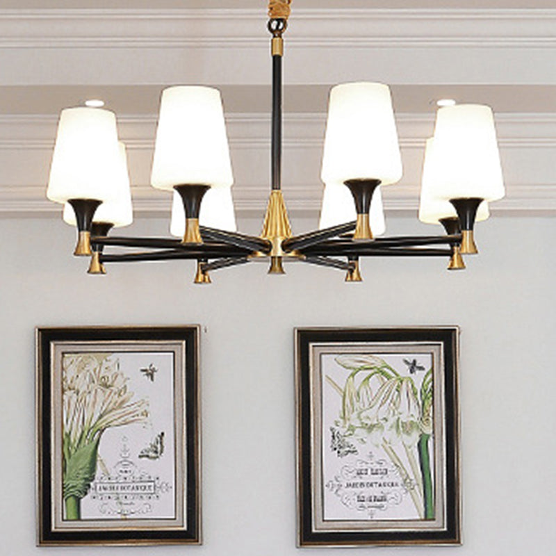 Conic Schlafzimmer Decke hängen helles Stoff/weißes Glas 6/8-Licht moderner Kronleuchter in Schwarz und Gold