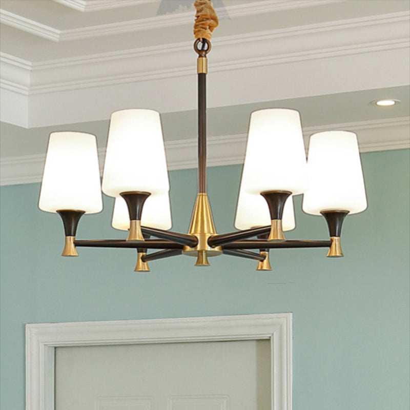 Conic Schlafzimmer Decke hängen helles Stoff/weißes Glas 6/8-Licht moderner Kronleuchter in Schwarz und Gold