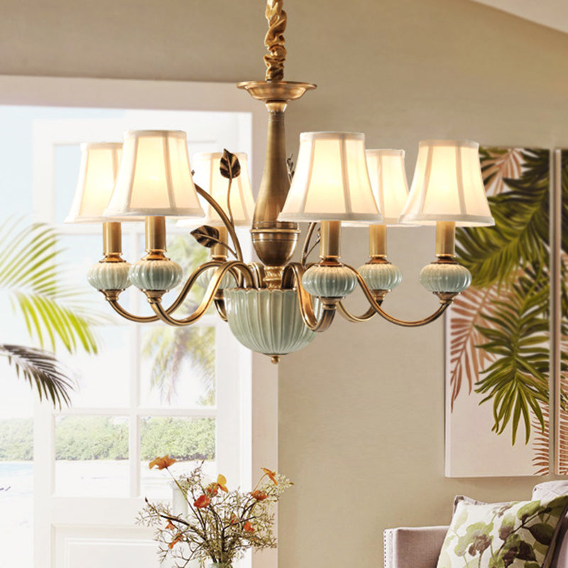 Witte panelen bel-schaduw hanger lamp landelijke stof 6-head slaapkamer plafond kroonluchter