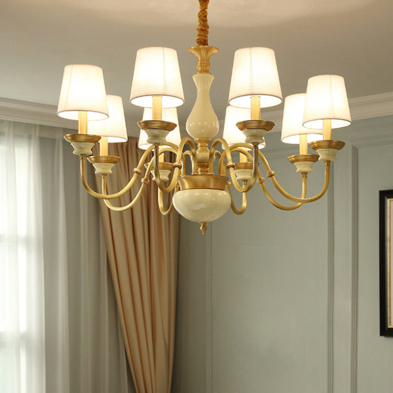 Ceramics Candelabra Chandelier Countryside 3/6/8-Bulb Bedroom Pendant Lamp with Cone Fabric Shade