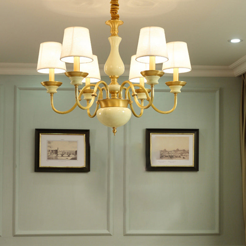 Ceramics Candelabra Chandelier Countryside 3/6/8-Bulb Bedroom Pendant Lamp with Cone Fabric Shade
