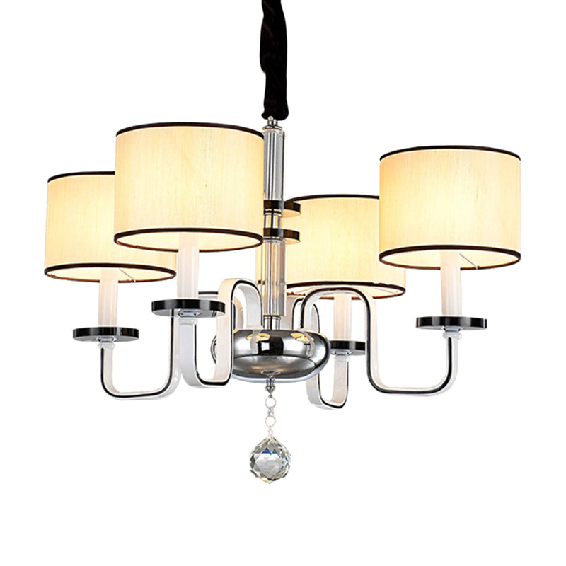 4/6/8 Heads Ceiling Chandelier Modern Living Room Suspension Pendant with Round Fabric Shade in White