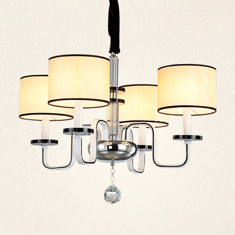 4/6/8 Heads Ceiling Chandelier Modern Living Room Suspension Pendant with Round Fabric Shade in White