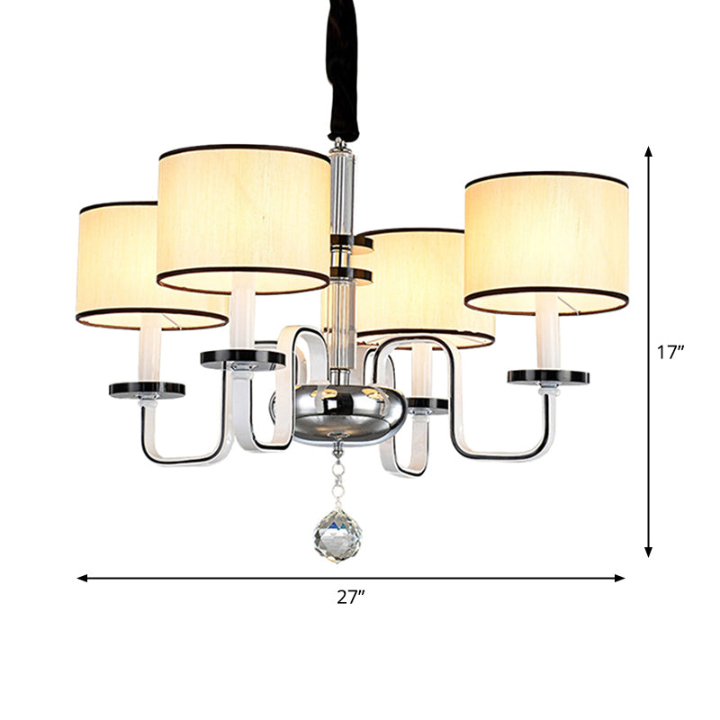 4/6/8 Heads Ceiling Chandelier Modern Living Room Suspension Pendant with Round Fabric Shade in White