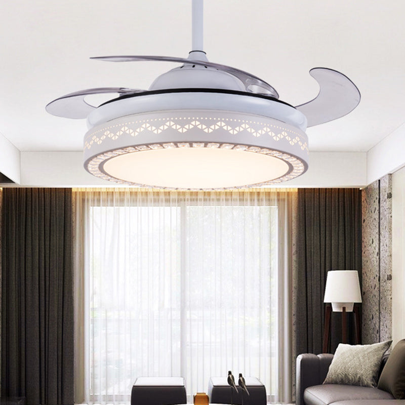 LED moderniste à 4 lames LED MODIFICATIVE LECIR LEIL BLANC HOLLOW-OUT PRENDANT ROND PRENDANT avec ombre acrylique, 19 "de large