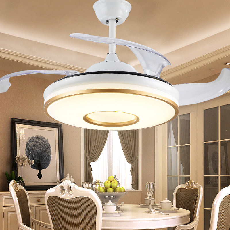 Lampada da ventola appesa al cerchio da 19 "Camera da pranzo acrilica minima LED LED LED ALIMINE A MONTRO A Monti in bianco con 4 lame