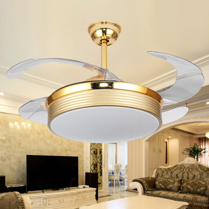 Ventilador de techo de LED de 20 "de ancho nórdico iluminación de montaje de semi rascijada redonda con tono acrílico, 4 cuchillas
