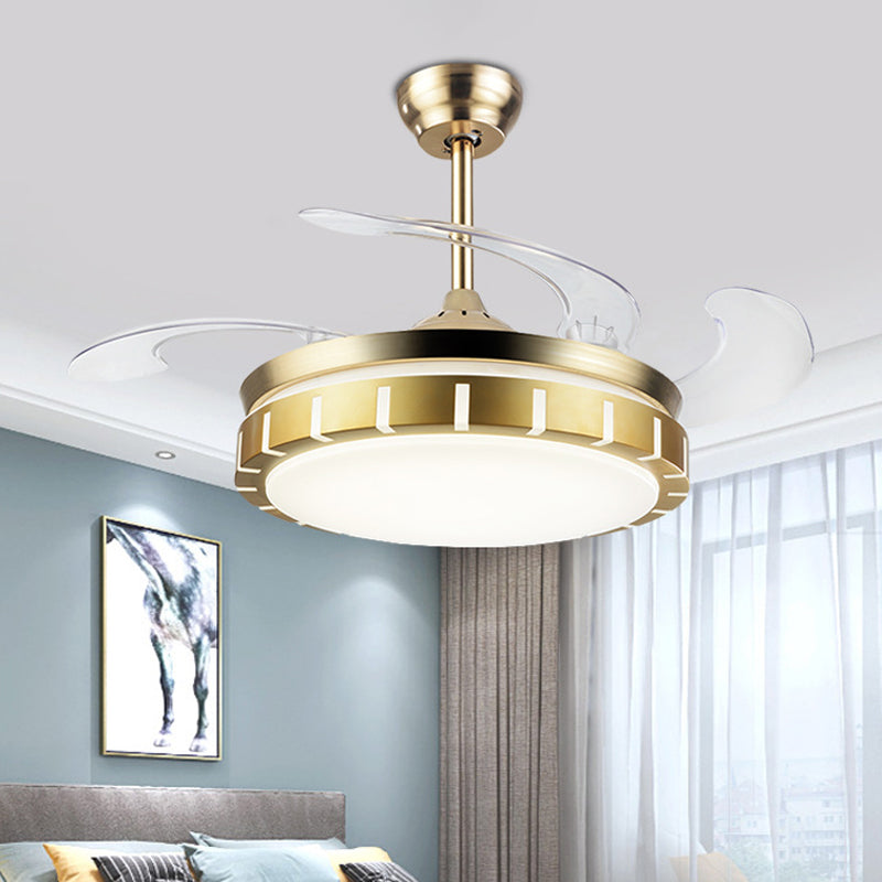 19 "Wide Round Round Hanging Fan Light Acryl LED Slaapkamer Semi -Flush met 4 Blades