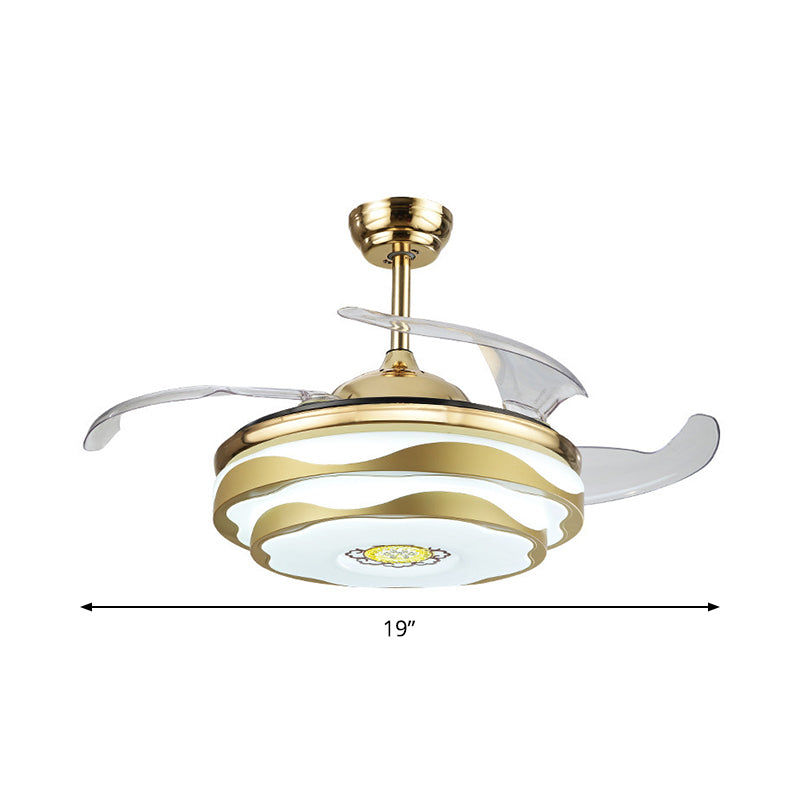 Acrylblatt Petal Semi Flush Mount Contemporary 19 "Wide Led Anhänger Lüfterlampe in Gold, 4 Klingen