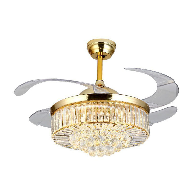 Gefacetteerde kristallen kom semi spoelplafondlicht modern 19 "brede led hanger ventilatorlamp, 4 messen