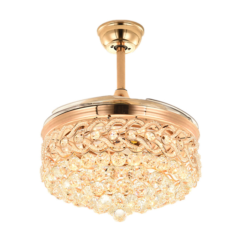 Gefacetteerde kristallen kom semi spoelplafondlicht modern 19 "brede led hanger ventilatorlamp, 4 messen