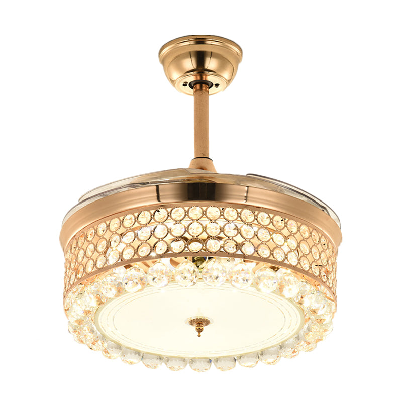 Gefacetteerde kristallen kom semi spoelplafondlicht modern 19 "brede led hanger ventilatorlamp, 4 messen