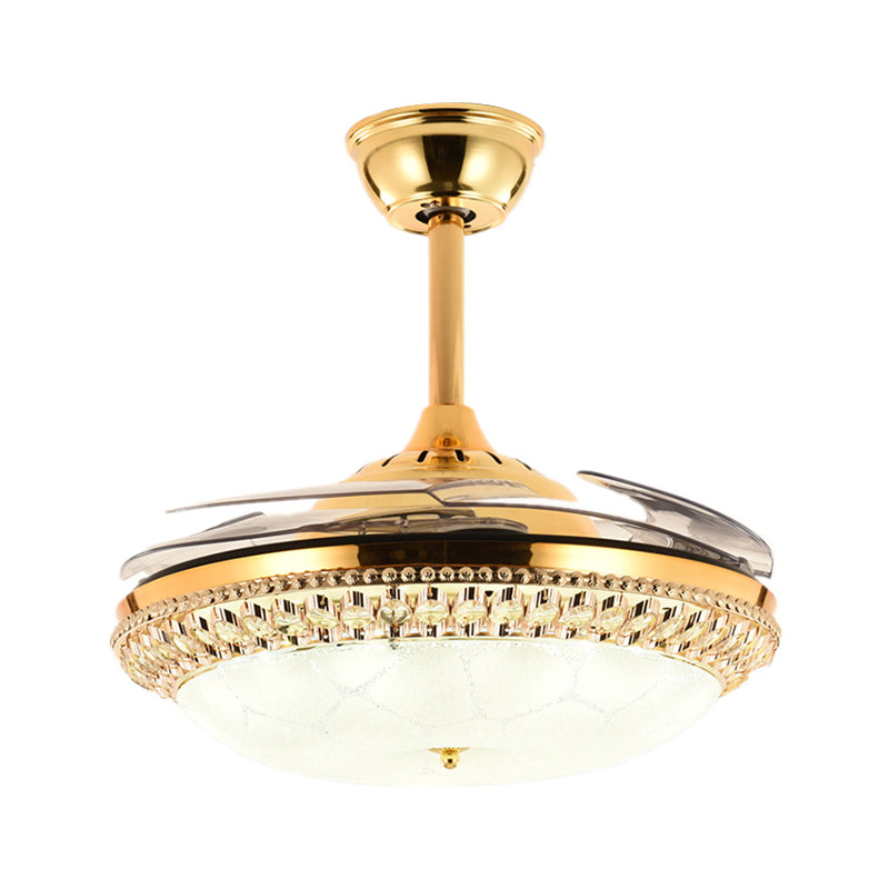 Gefacetteerde kristallen kom semi spoelplafondlicht modern 19 "brede led hanger ventilatorlamp, 4 messen