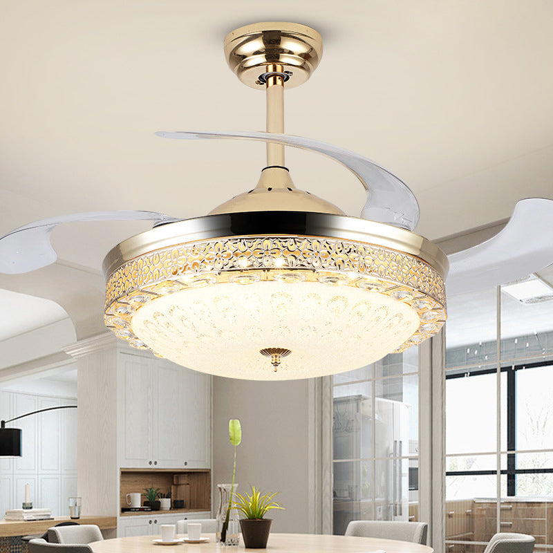 Bowl Dining Room Pendant la lampe de la lampe de la lampe à facette Crystal 19 "LED MODERNISME LED Éclairage à monture semi-chasseur, 4 lames