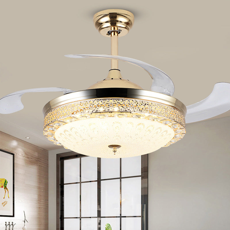 Bowl Dining Room Pendant la lampe de la lampe de la lampe à facette Crystal 19 "LED MODERNISME LED Éclairage à monture semi-chasseur, 4 lames