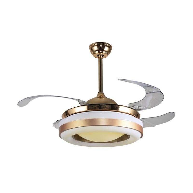 Lámpara de ventilador colgante de oro de 19 "de ancho Modernismo LED acrílico Semi-Flush Light, 4 cuchillas